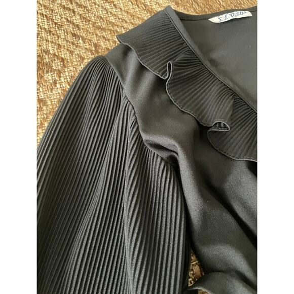 Vintage S.L. Petites Black Sheer Ruffle detailed Dress with belt retro disco - Picture 10 of 10